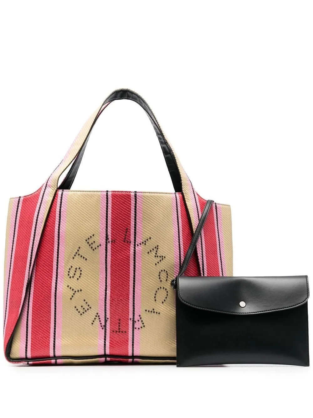 Stella McCartney    Stella Mc Cartney Stella Logo Striped Raffia Tote Bag