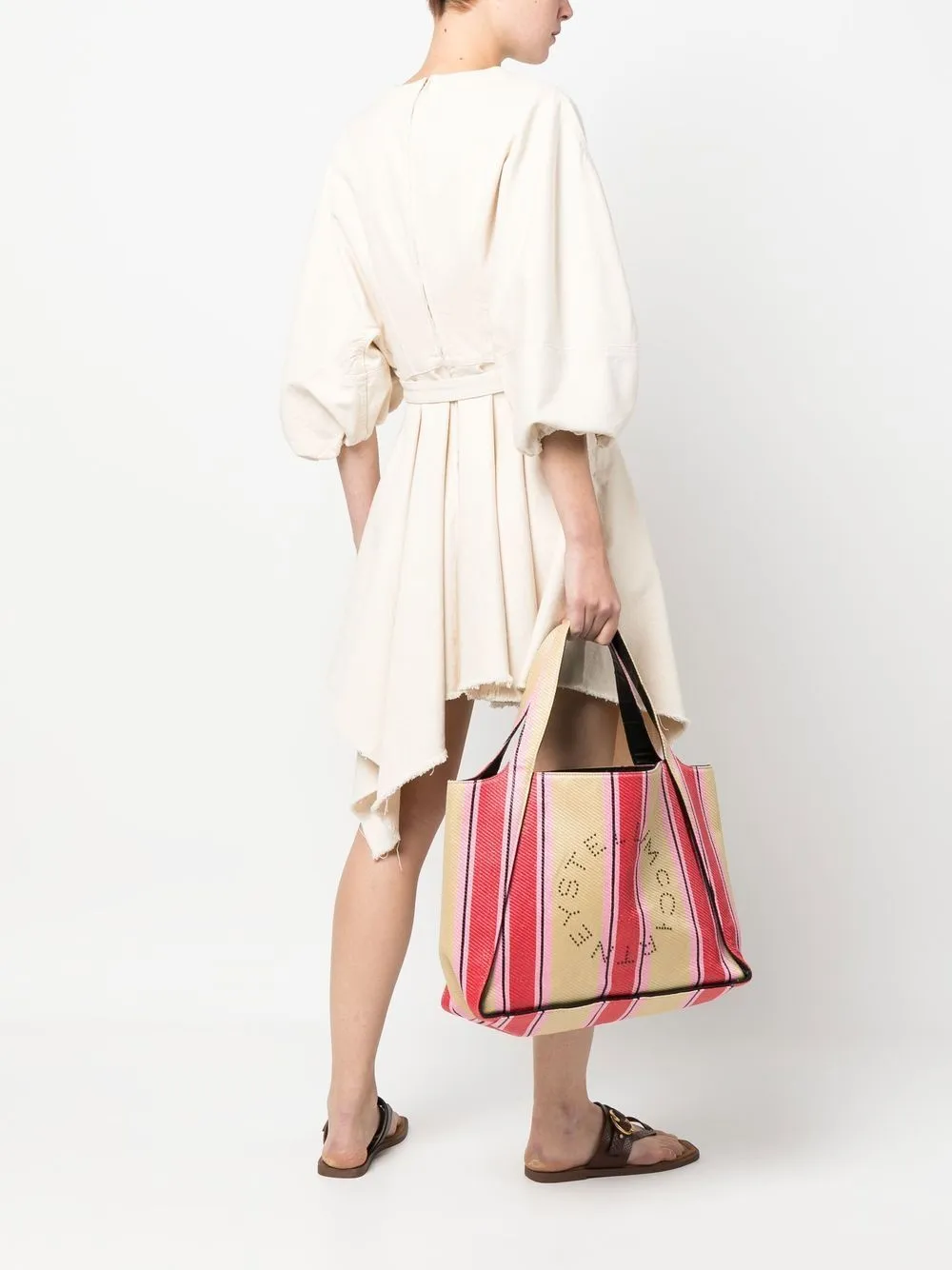 Stella McCartney    Stella Mc Cartney Stella Logo Striped Raffia Tote Bag