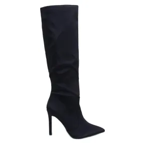 Strauss Black Satin High Heel Boots