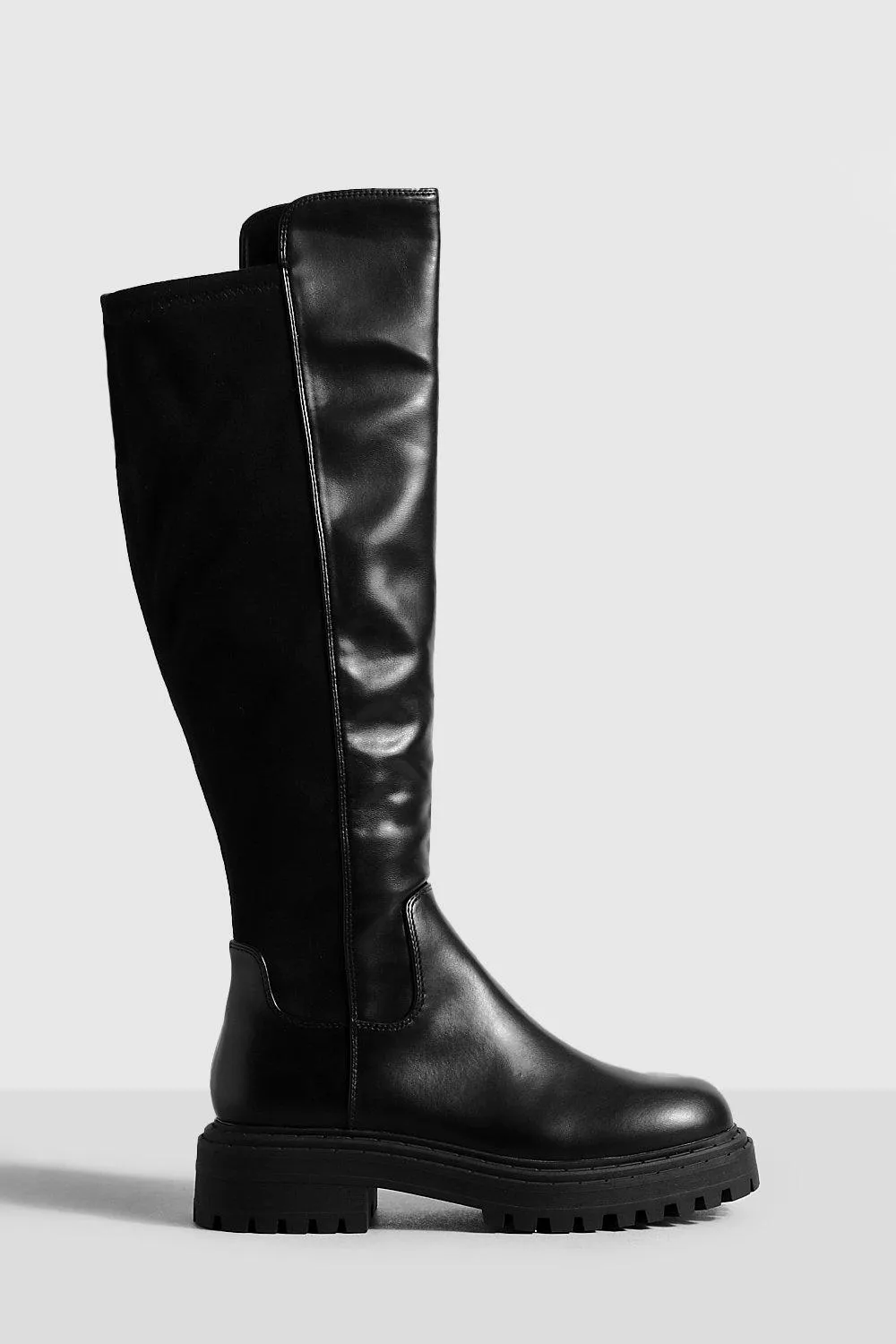 Stretch Back Chunky Knee High Boots