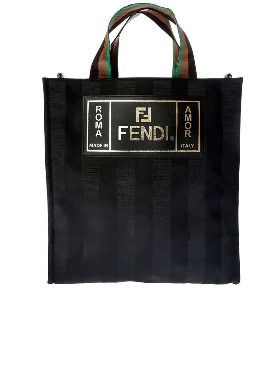 Striped Black Shopper Tote Bag