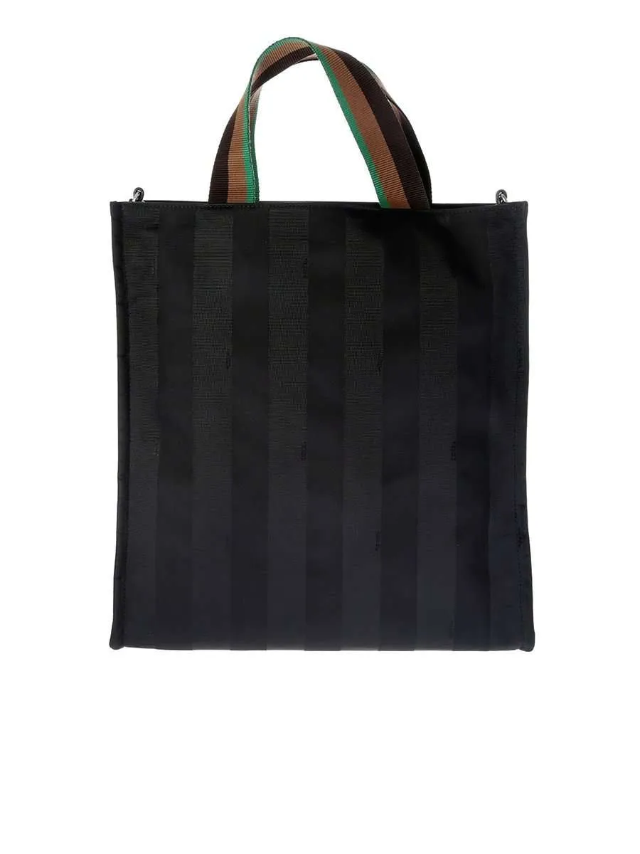 Striped Black Shopper Tote Bag