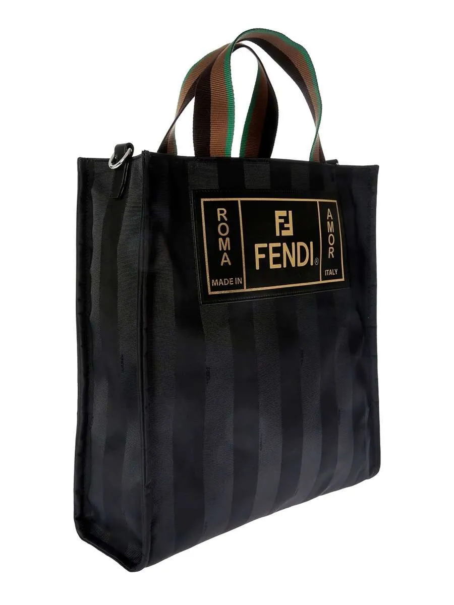 Striped Black Shopper Tote Bag