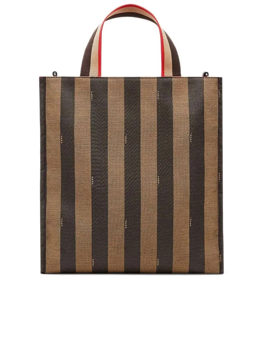 Striped Brown Shopper Tote Bag