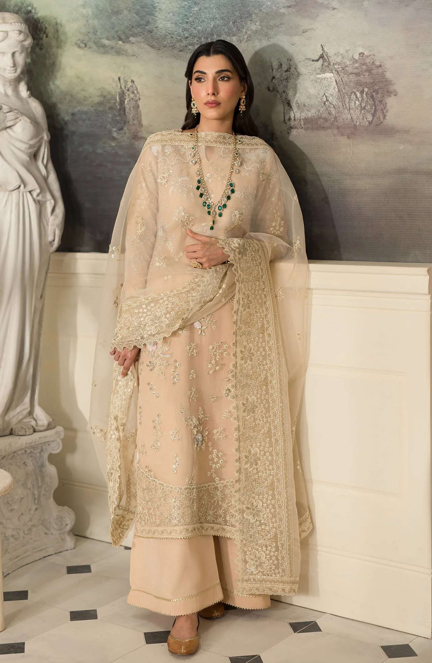 Suave by Emaan Adeel Embroidered Organza Unstitched 3Pc Suit - Aruna