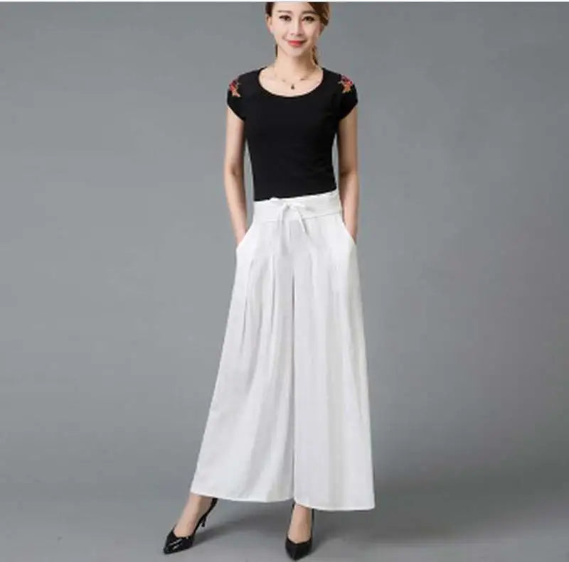 Summer elastic waist national cotton wide-leg pants plus size