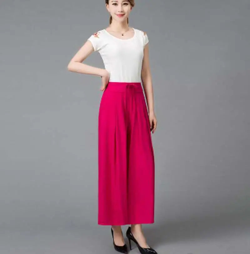 Summer elastic waist national cotton wide-leg pants plus size