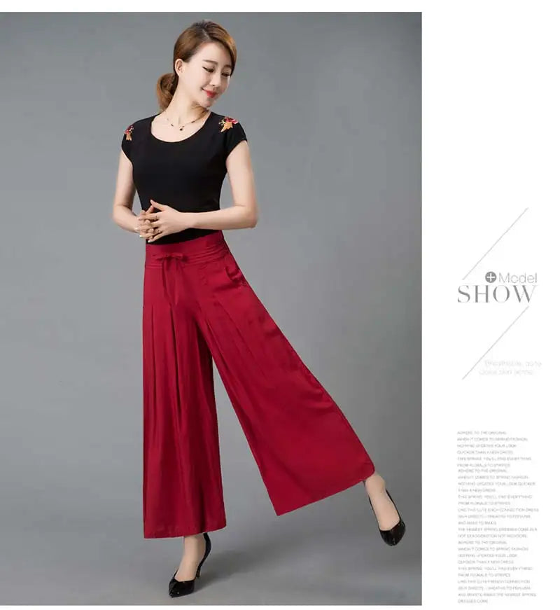 Summer elastic waist national cotton wide-leg pants plus size