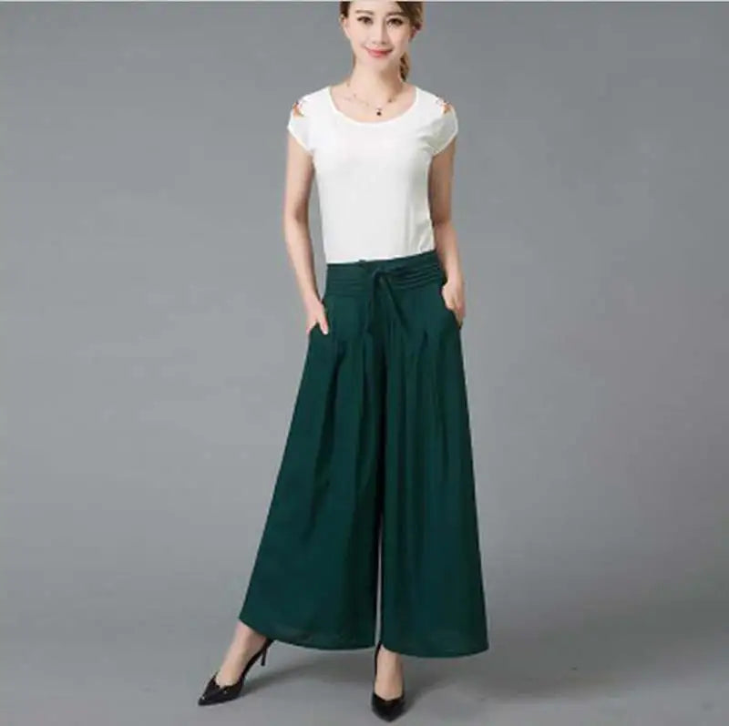 Summer elastic waist national cotton wide-leg pants plus size