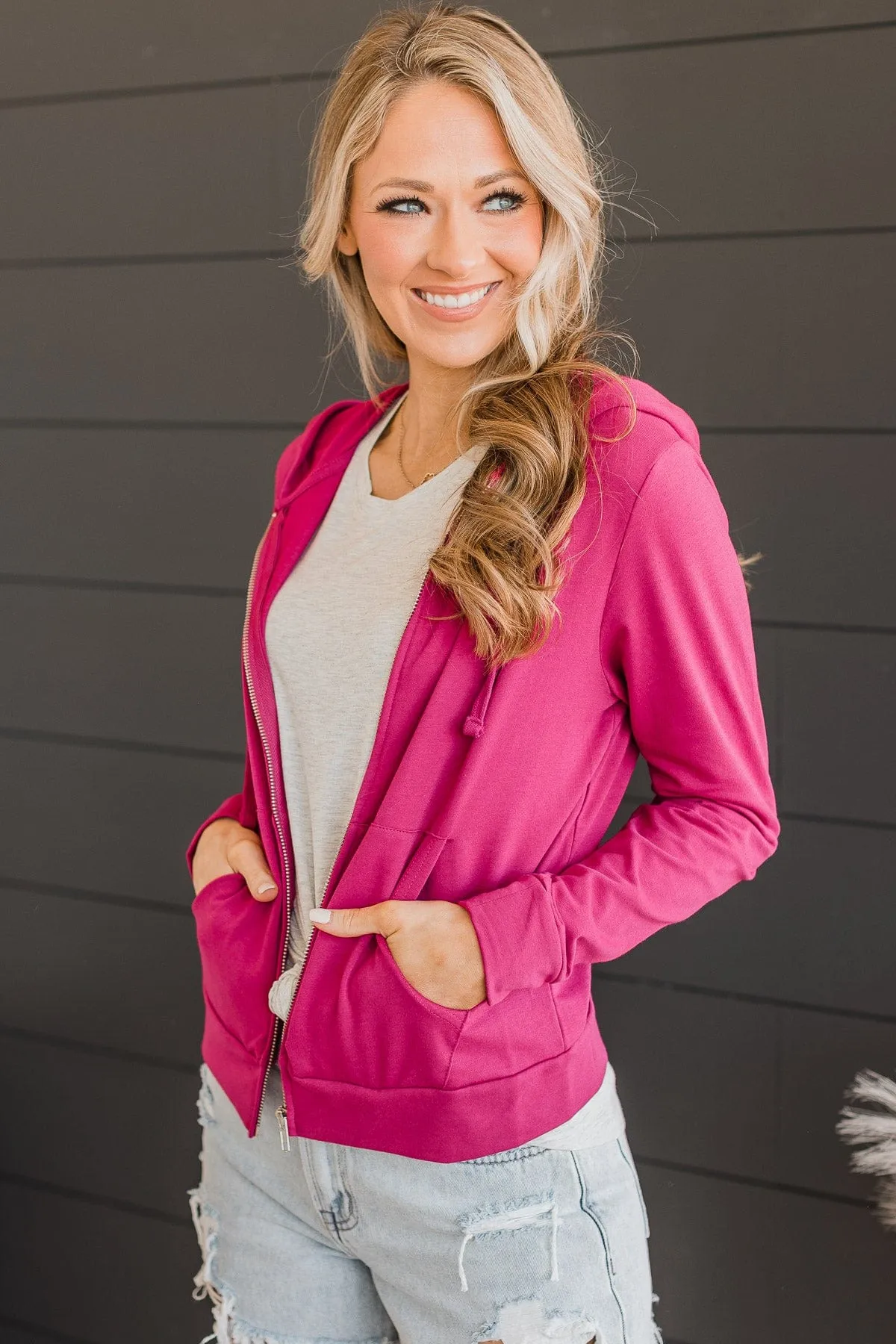 Sweep Me Away Lightweight Jacket- Deep Fuchsia