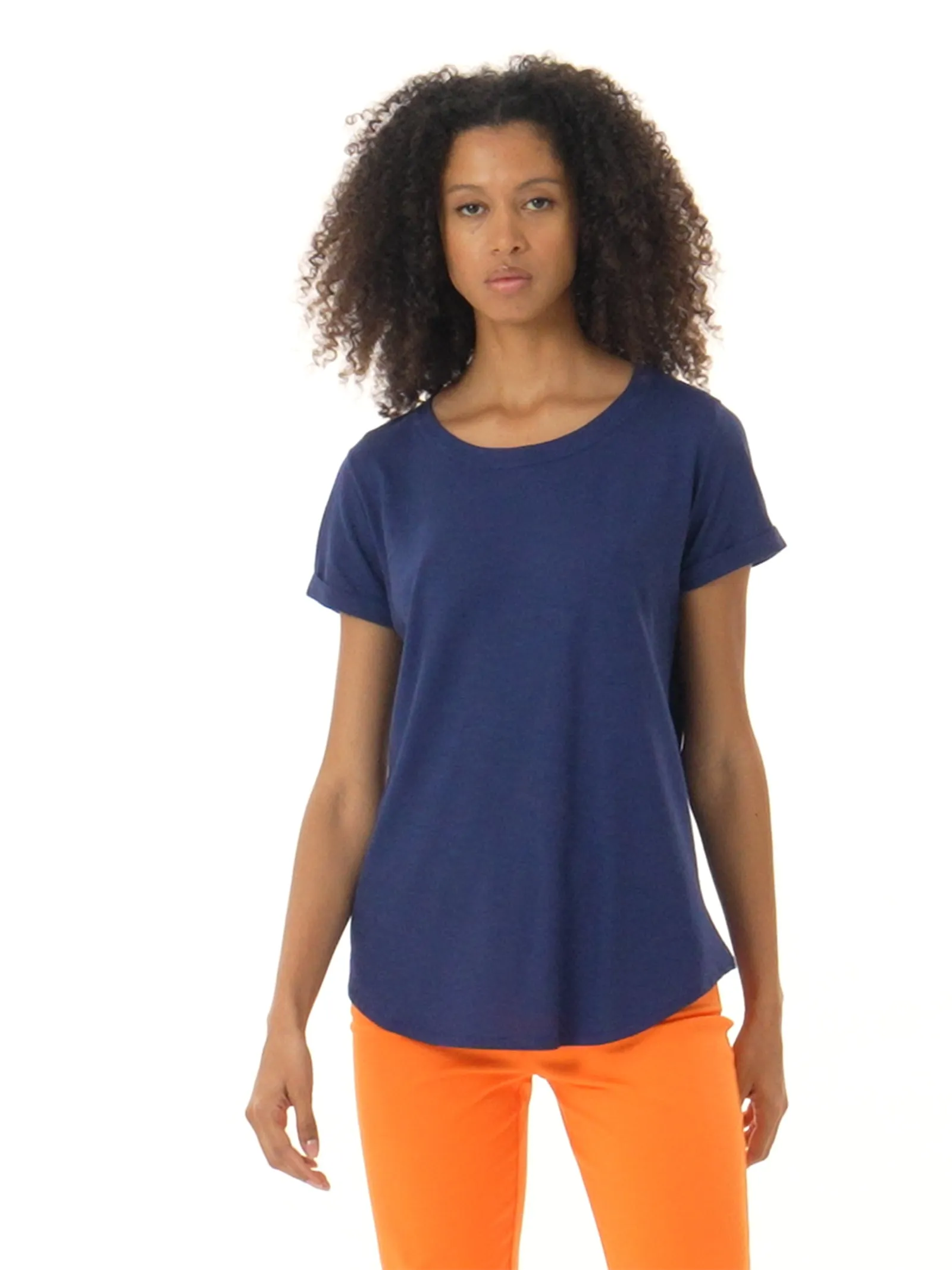 T-shirt girocollo in slub jersey di cotone - Blueberry