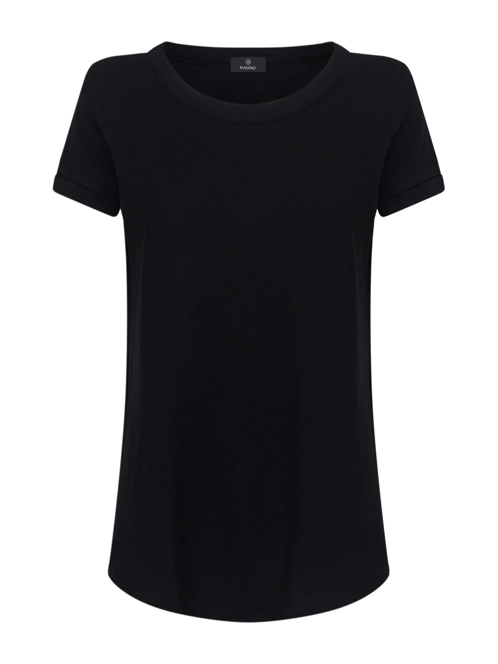 T-shirt girocollo in slub jersey di cotone - Nero