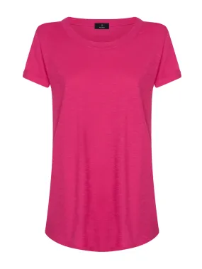 T-shirt girocollo in slub jersey di cotone - Pink Yarrow