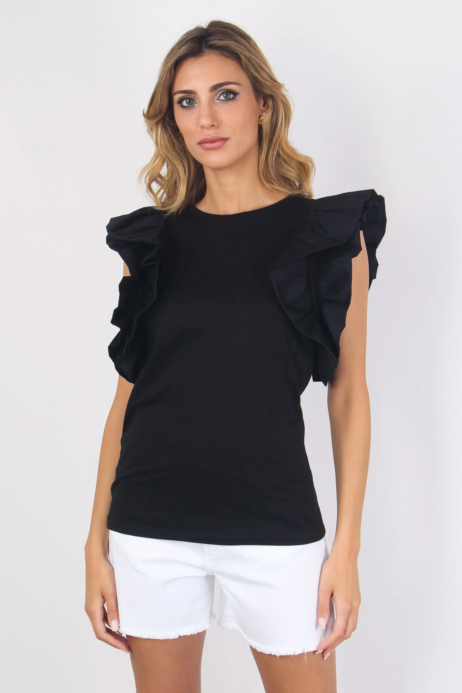 T-shirt Manica Rouge Nero