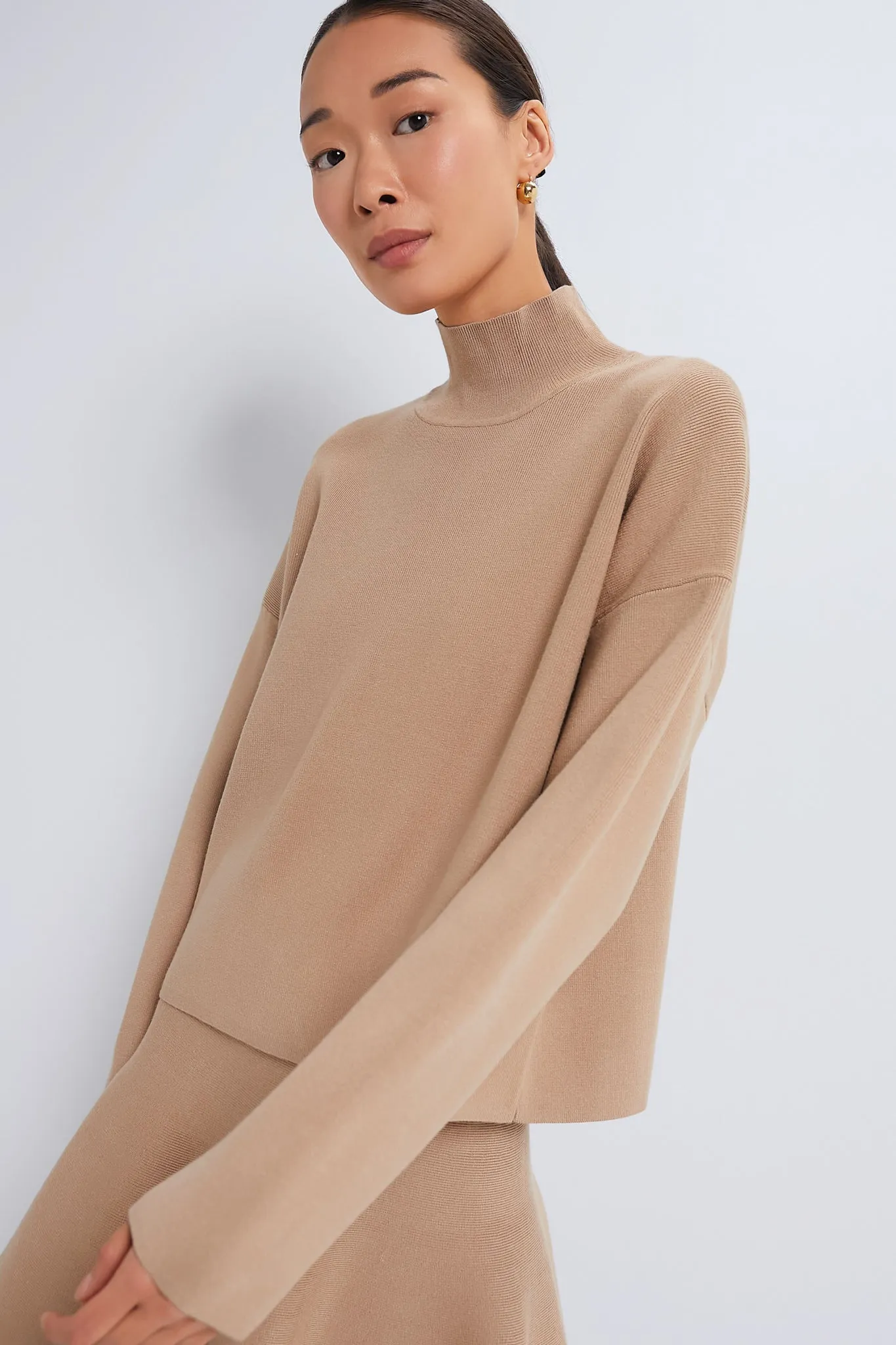 Tan Cessie High Neck Sweater