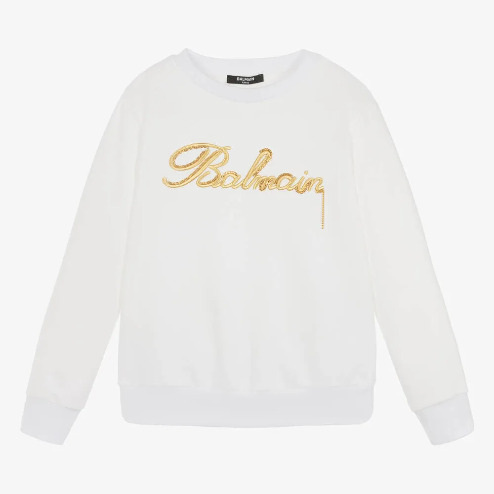 Teen Girls White Cotton Sweatshirt