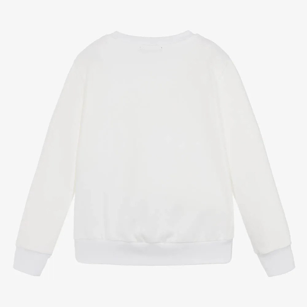 Teen Girls White Cotton Sweatshirt