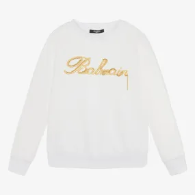 Teen Girls White Cotton Sweatshirt