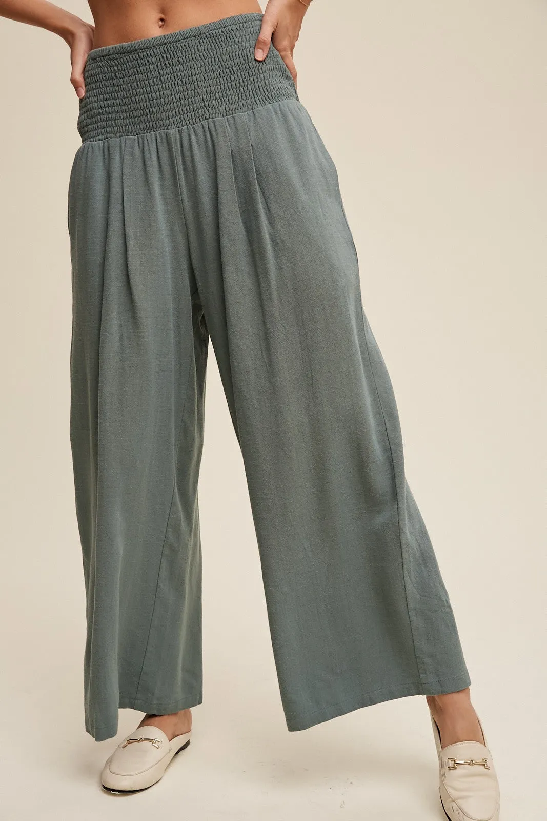 The Gannon Smocked Waist Linen Pants