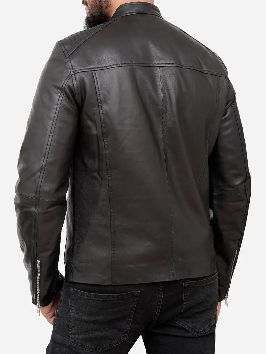 Thomas Sheepskin Black Cafe Racer Motorcycle Jacket