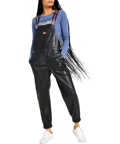 Tommy Hilfiger Womens Faux Leather Jogger Overalls