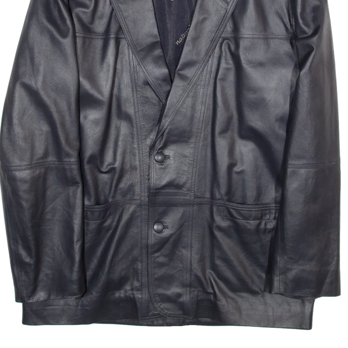 TZT Mens Blazer Jacket Black Faux Leather L