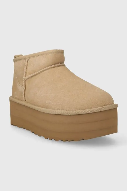 UGG suede snow boots Classic Ultra Mini Platform beige color 1135092