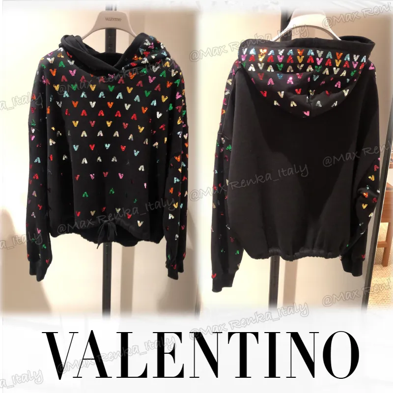 VALENTINO  |Long Sleeves Logo Outlet Hoodies & Sweatshirts