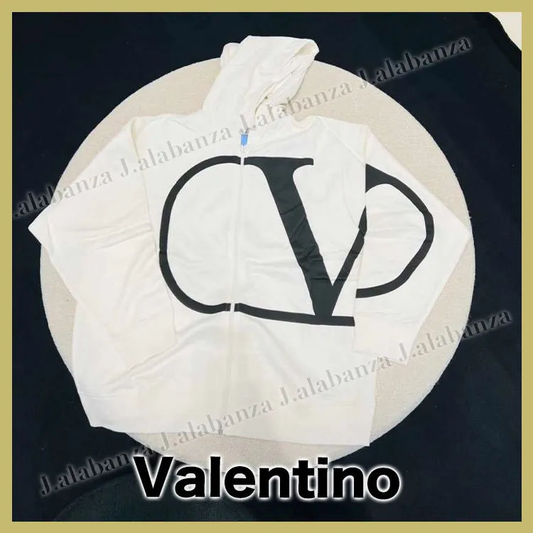 VALENTINO  |Long Sleeves Plain Logo Hoodies & Sweatshirts