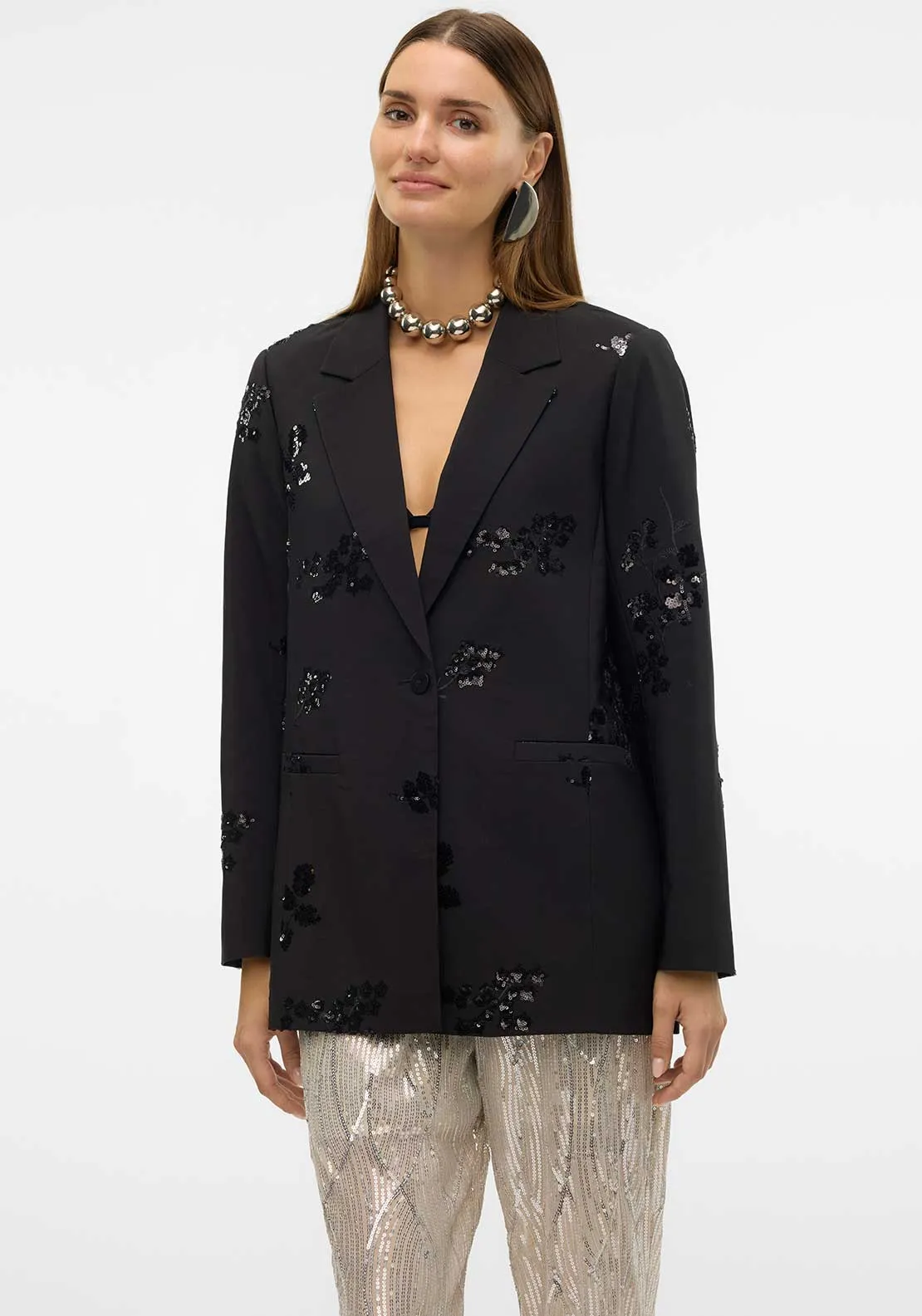 Vero Moda Mitra Sequin Blazer, Black