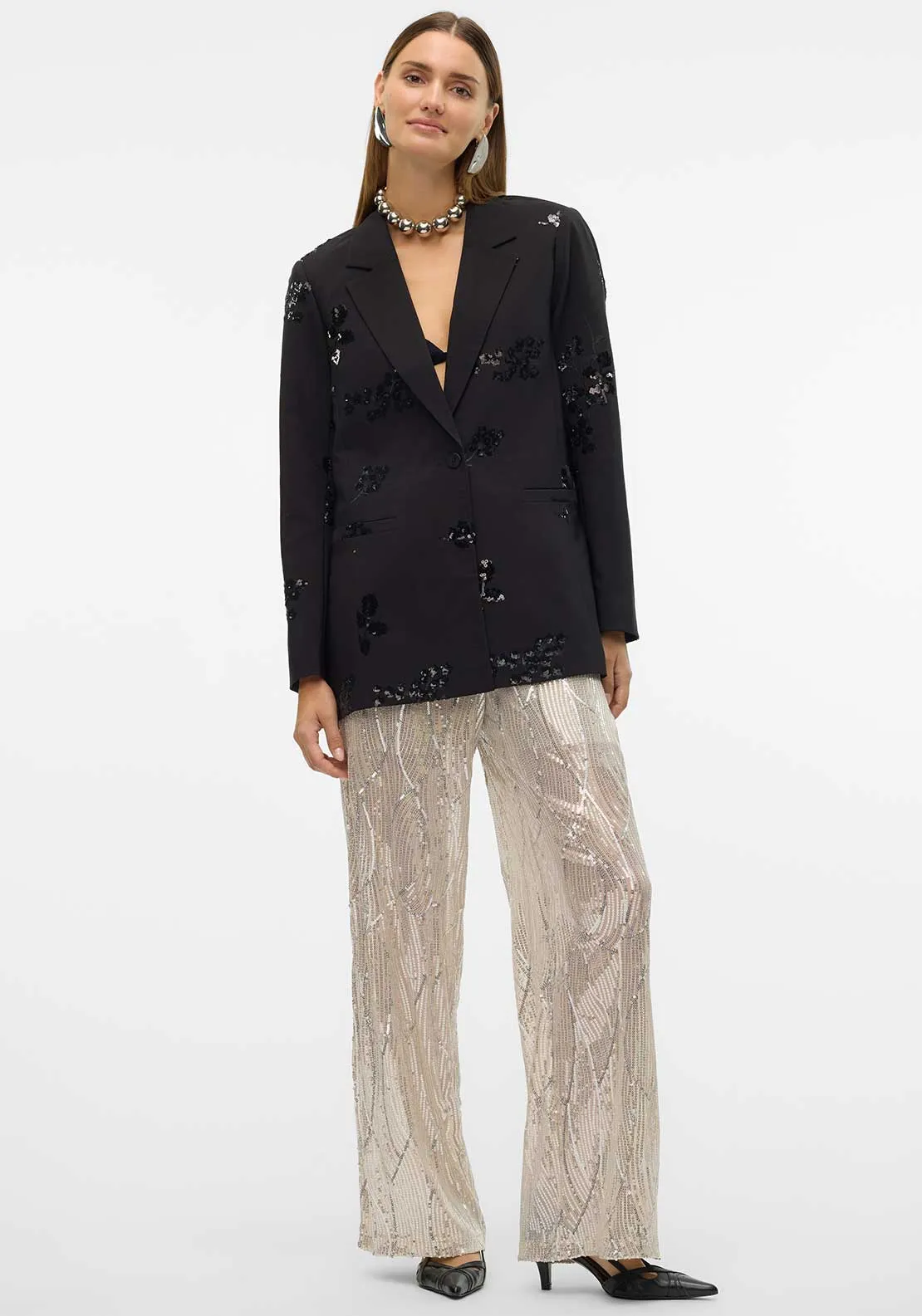 Vero Moda Mitra Sequin Blazer, Black