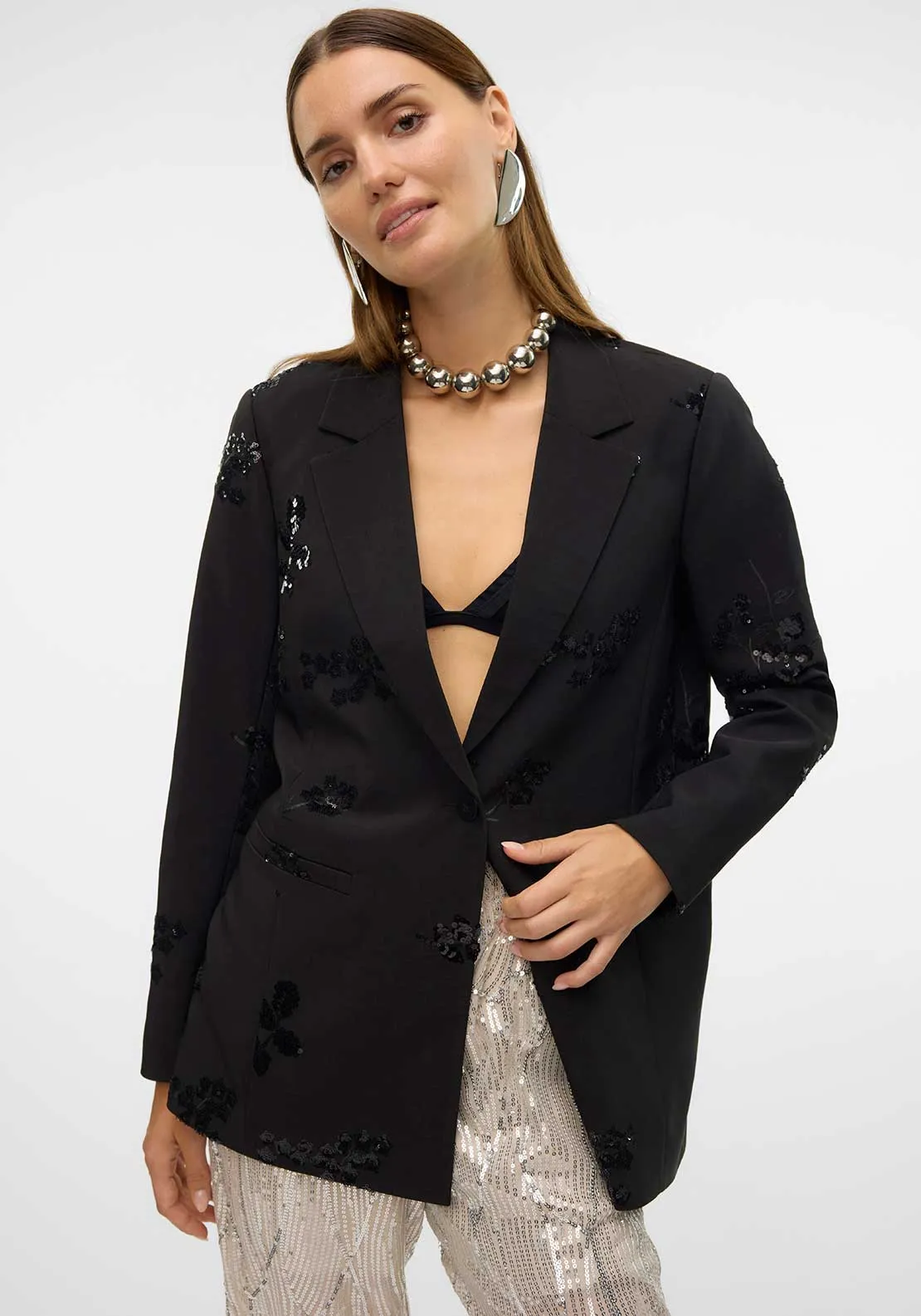 Vero Moda Mitra Sequin Blazer, Black