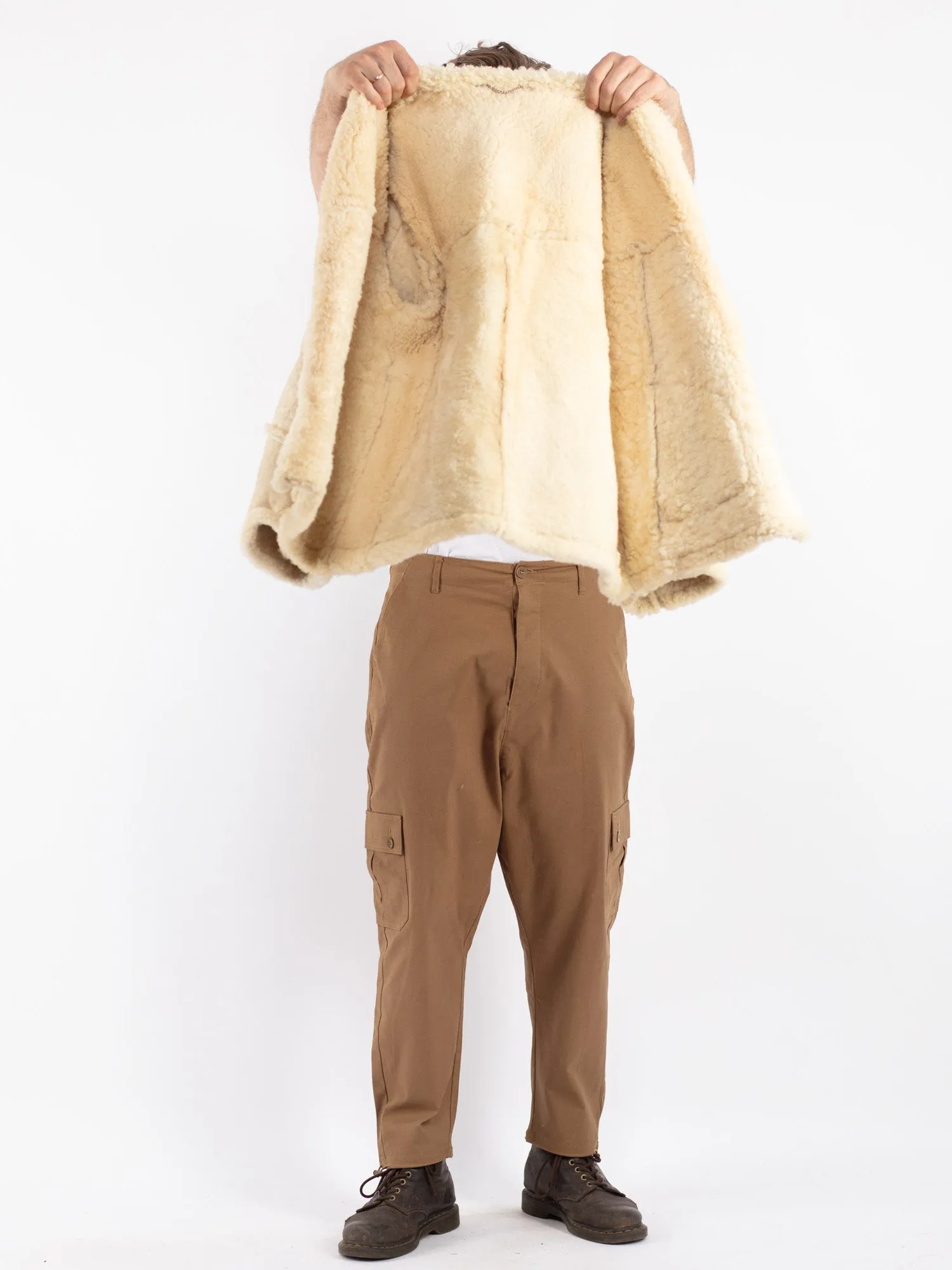 Vintage 70's Men Sheepskin Jacket in Beige