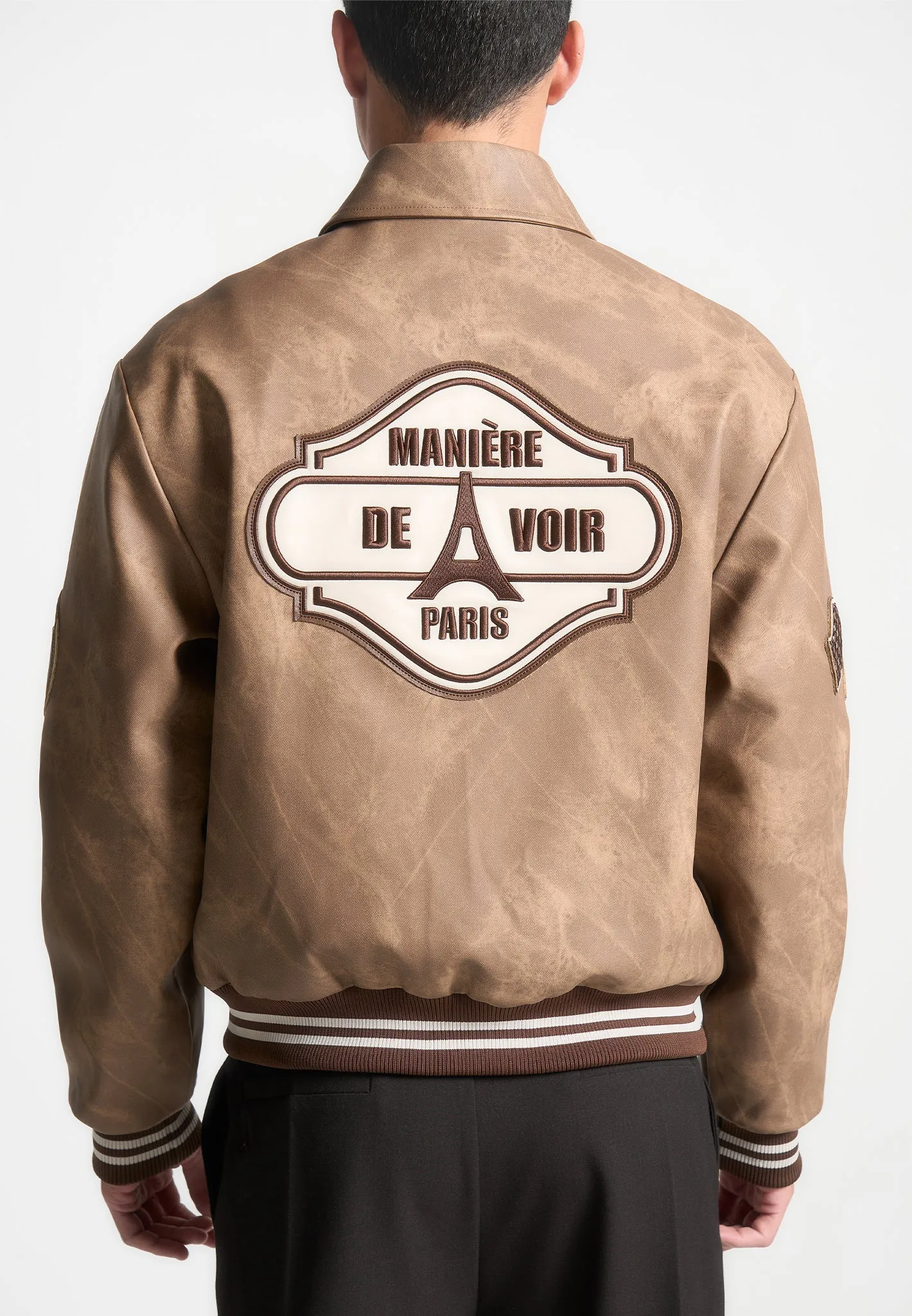 Vintage Marble Varsity Jacket - Brown