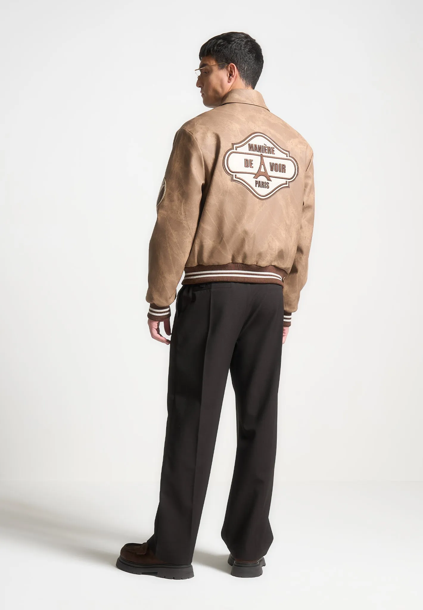 Vintage Marble Varsity Jacket - Brown