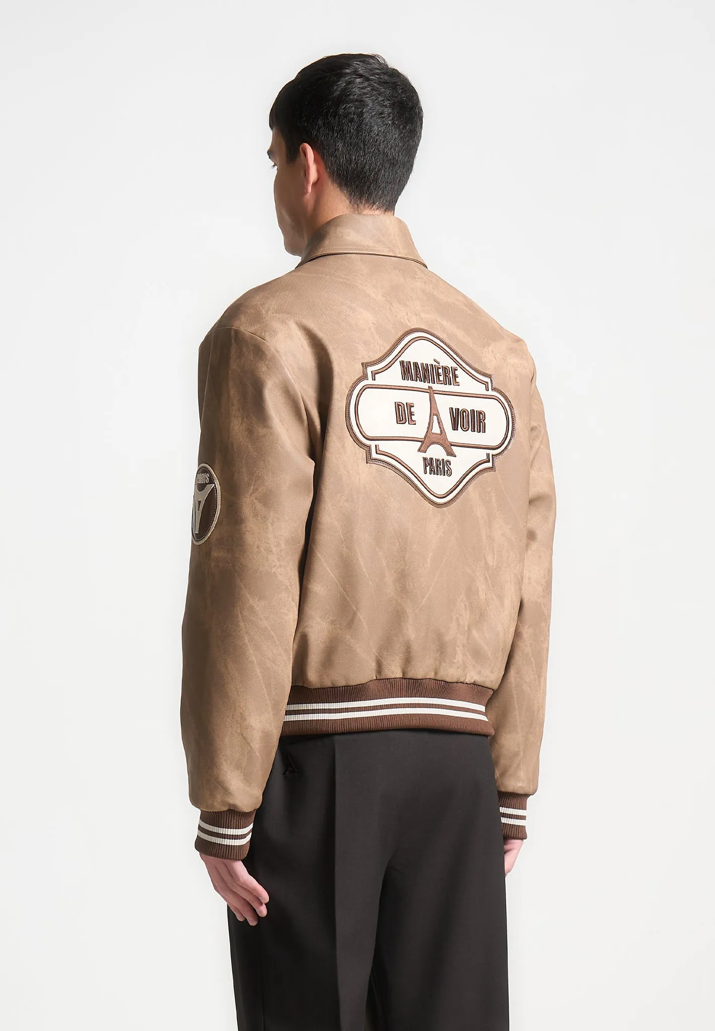 Vintage Marble Varsity Jacket - Brown