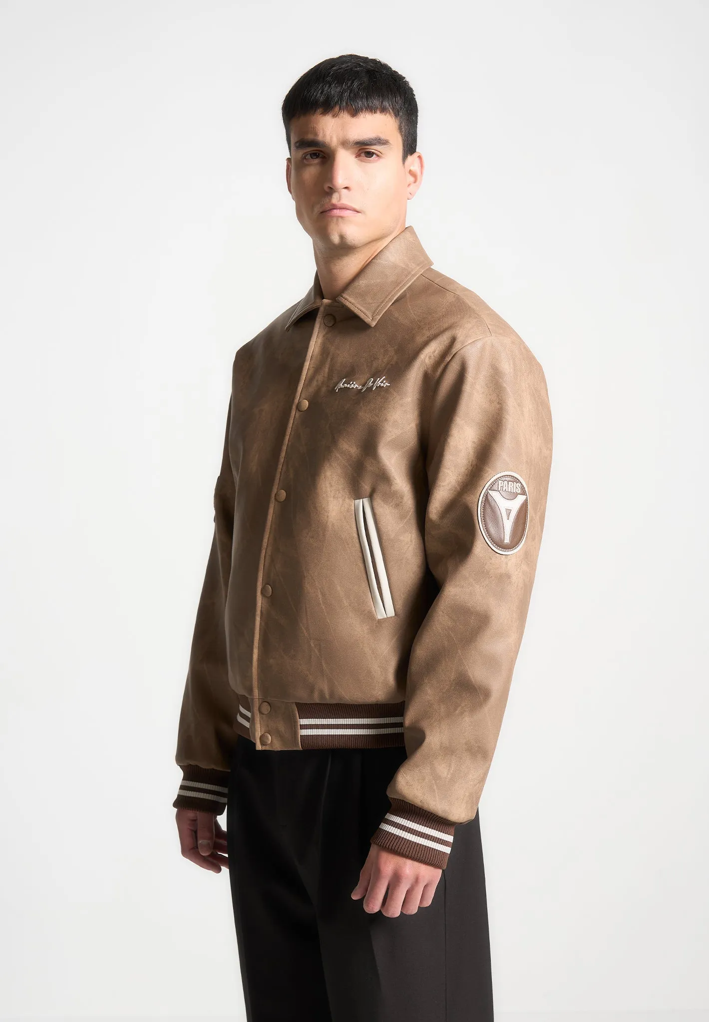 Vintage Marble Varsity Jacket - Brown