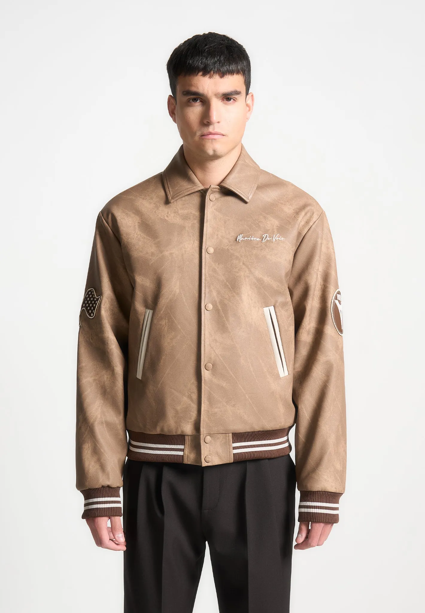 Vintage Marble Varsity Jacket - Brown