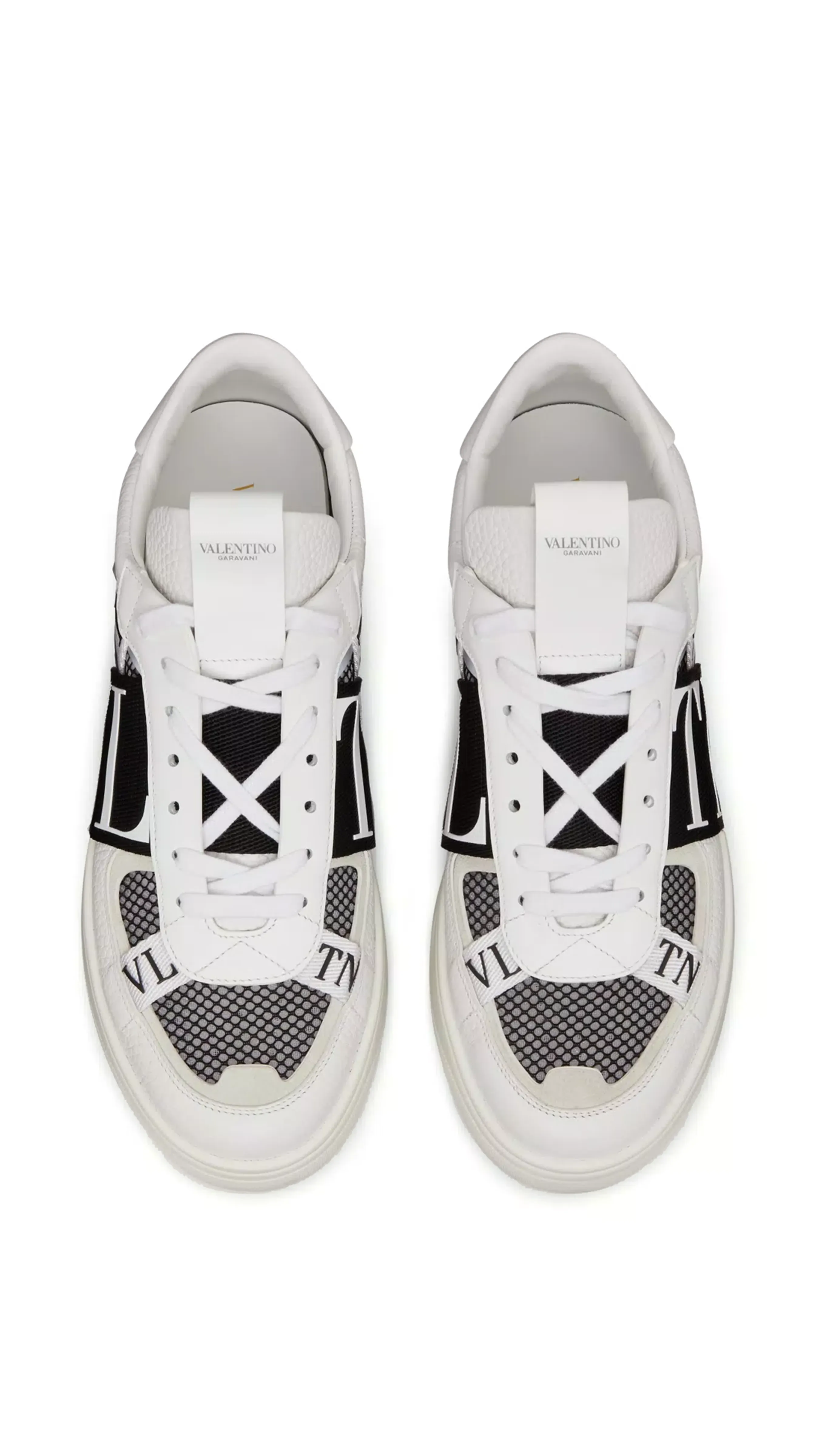 VL7N Low-top Sneakers in Calfskin and Mesh Fabric with Bands - White/Grey/Black