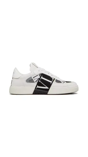 VL7N Low-top Sneakers in Calfskin and Mesh Fabric with Bands - White/Grey/Black