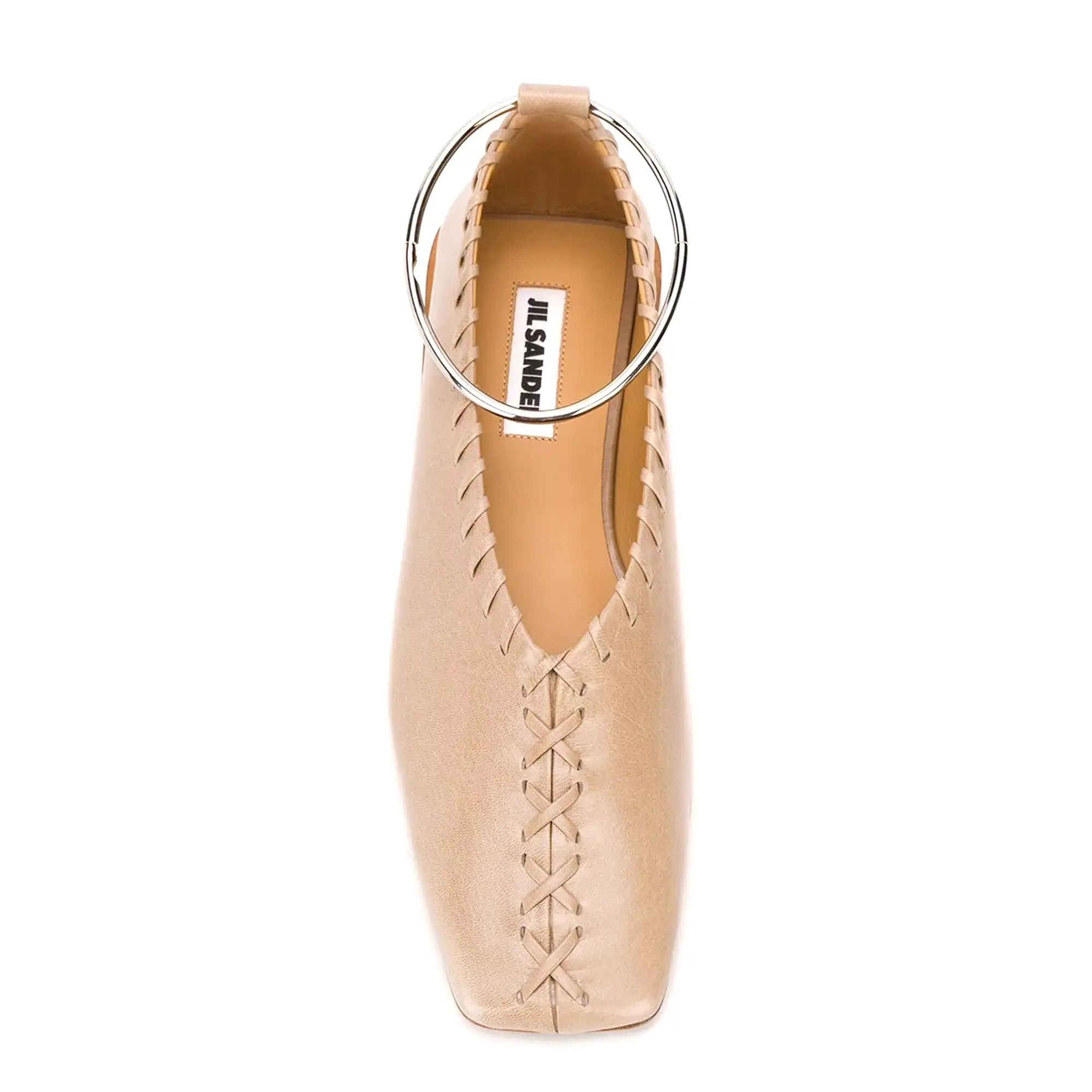 Whipstitch Square Toe Ballerina, Open Brown