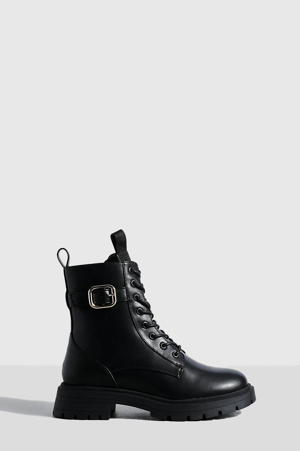 Wide Width Buckle Detail Combat Boots