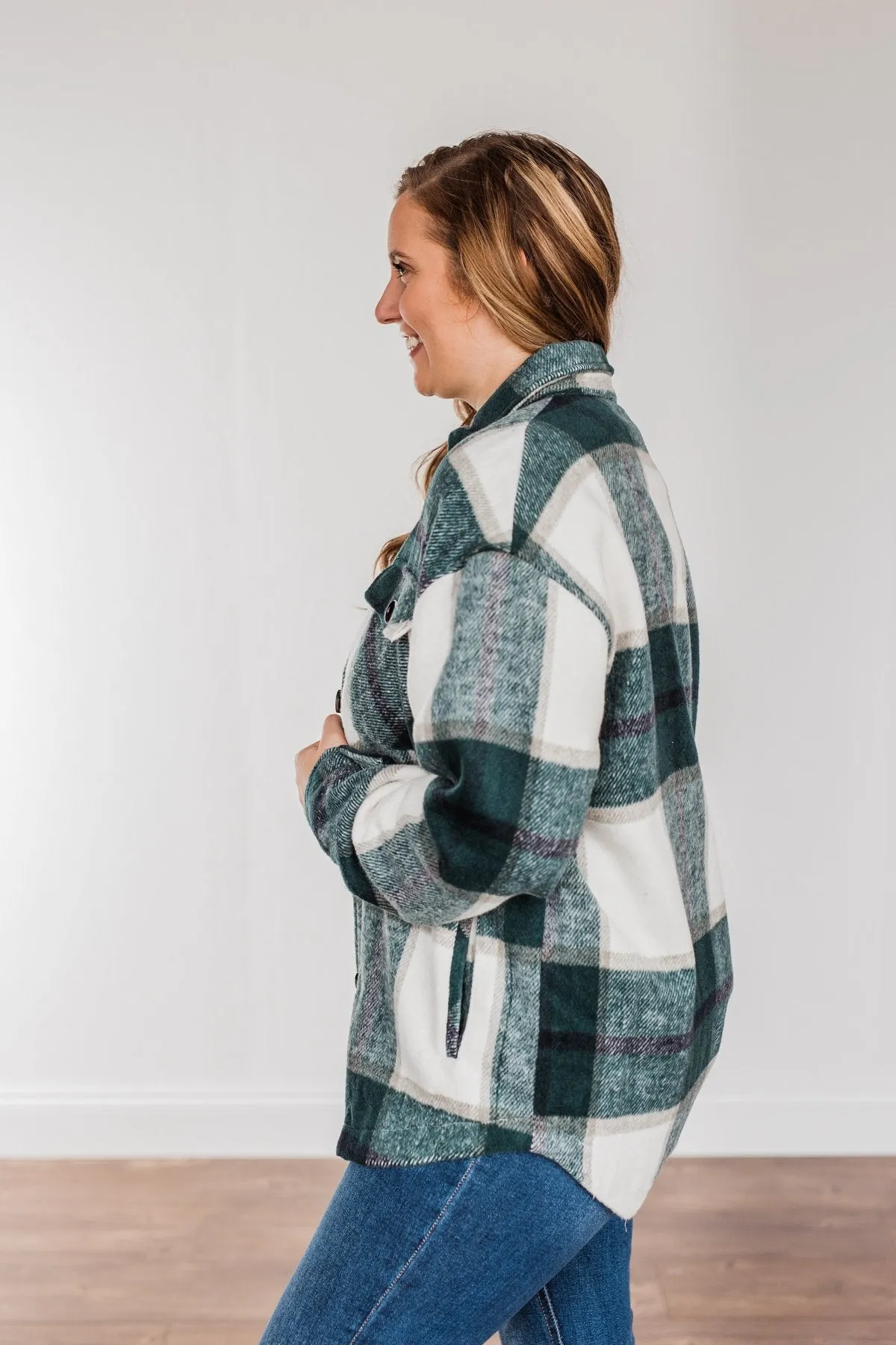 Winter Blessing Plaid Jacket- Dark Jade & Ivory