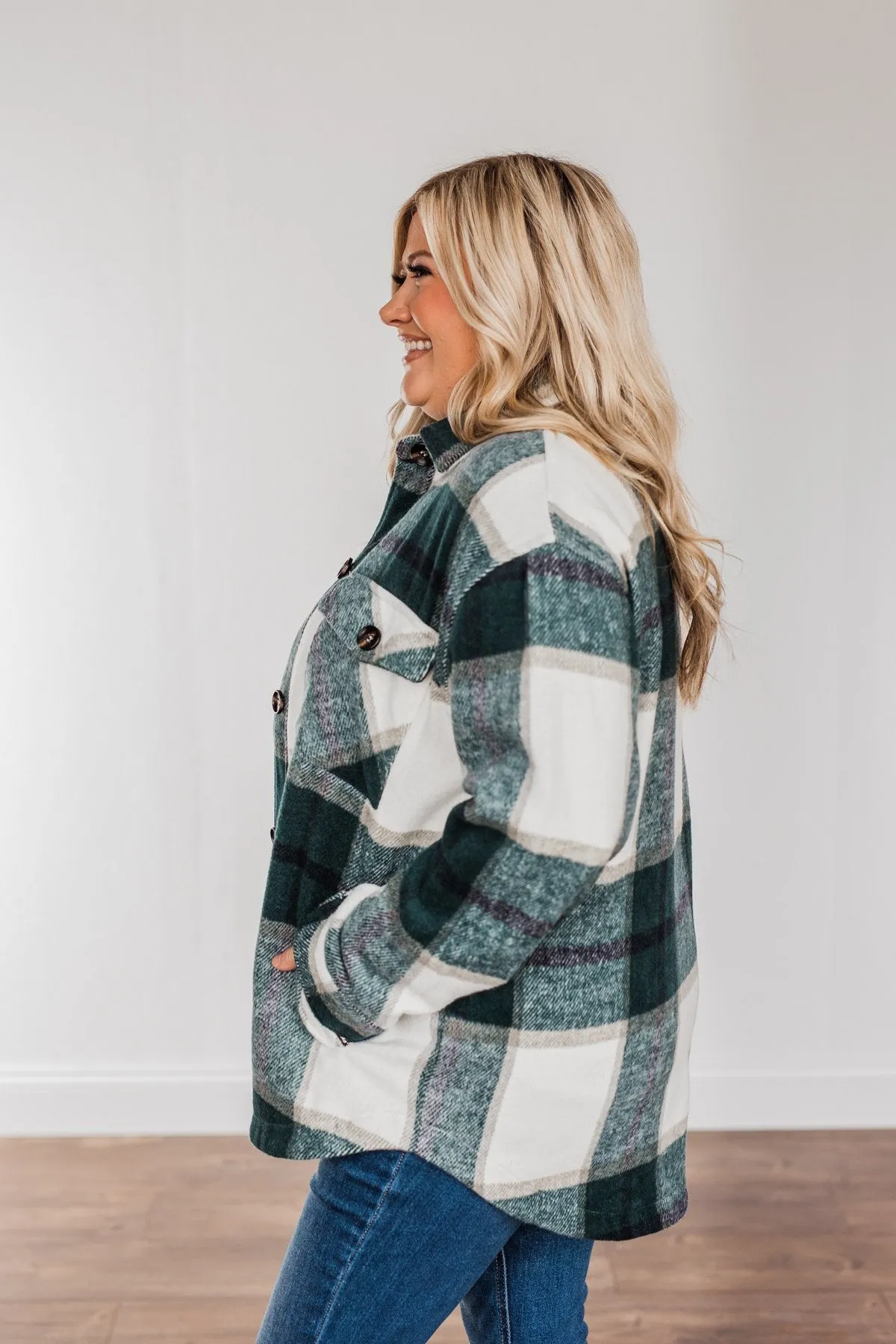 Winter Blessing Plaid Jacket- Dark Jade & Ivory