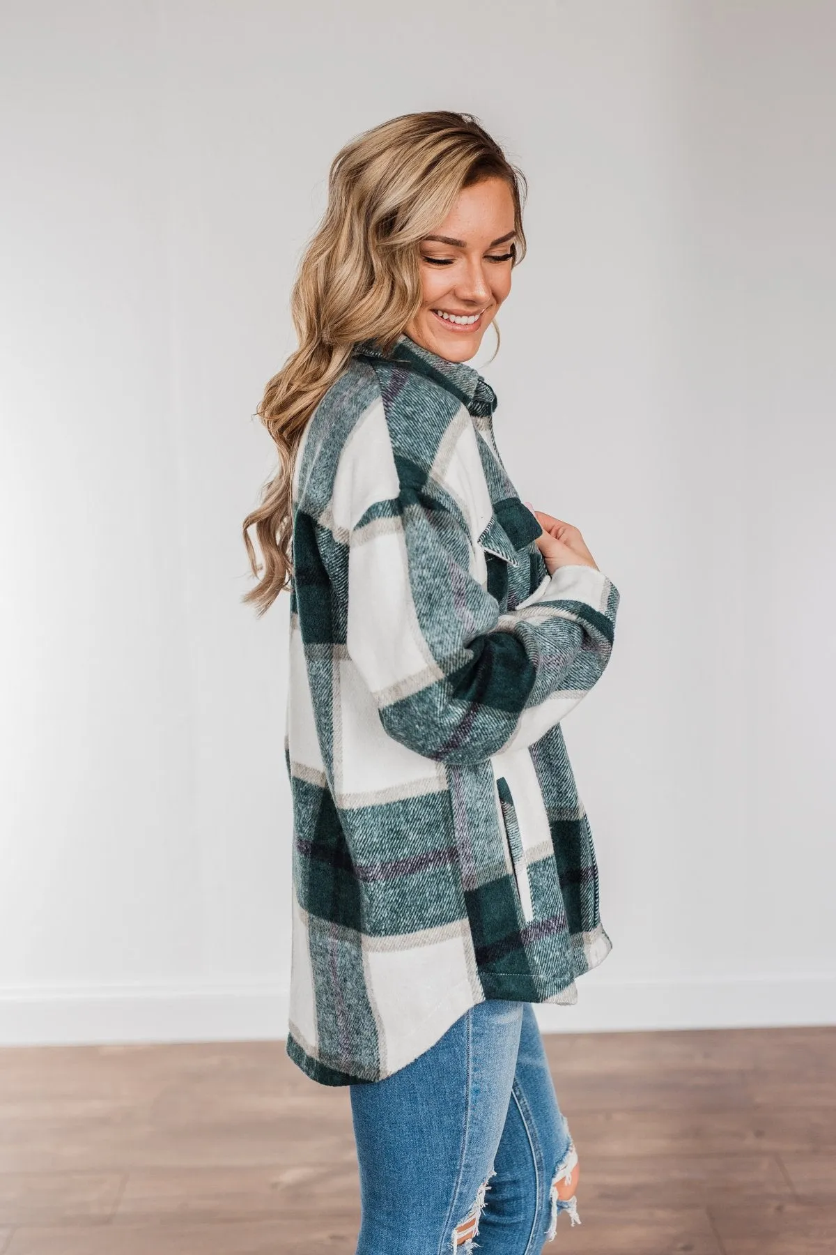 Winter Blessing Plaid Jacket- Dark Jade & Ivory