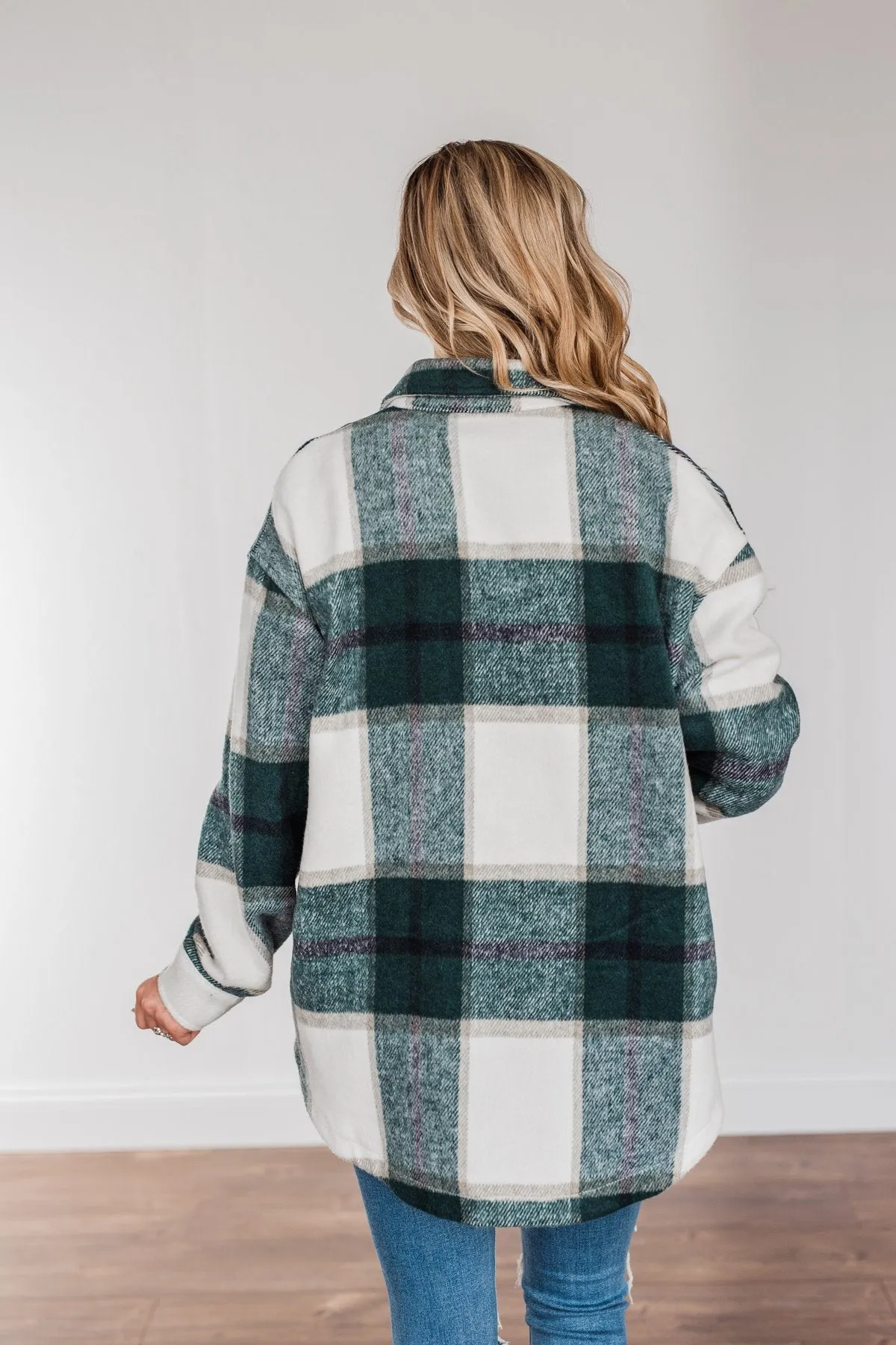 Winter Blessing Plaid Jacket- Dark Jade & Ivory