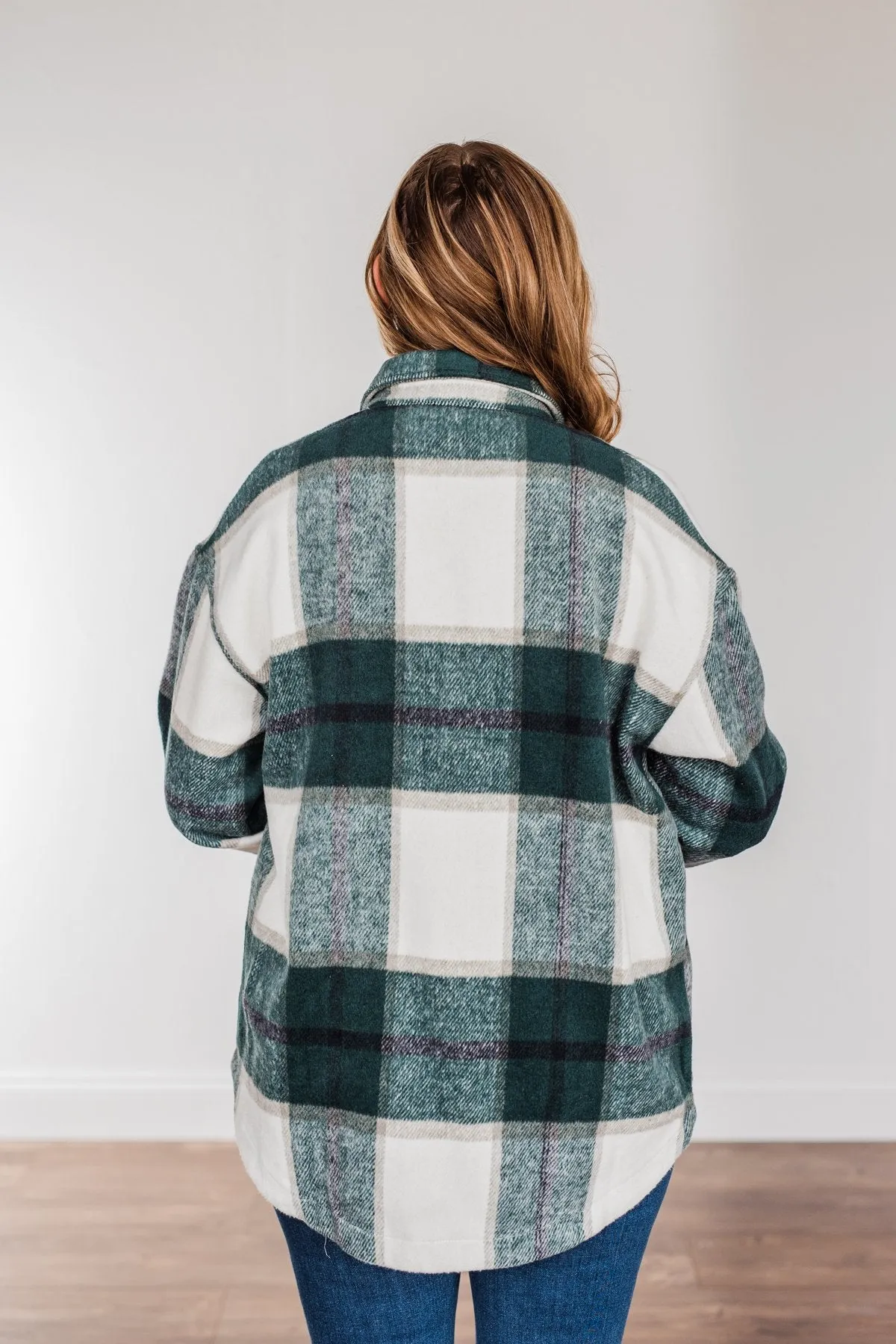 Winter Blessing Plaid Jacket- Dark Jade & Ivory