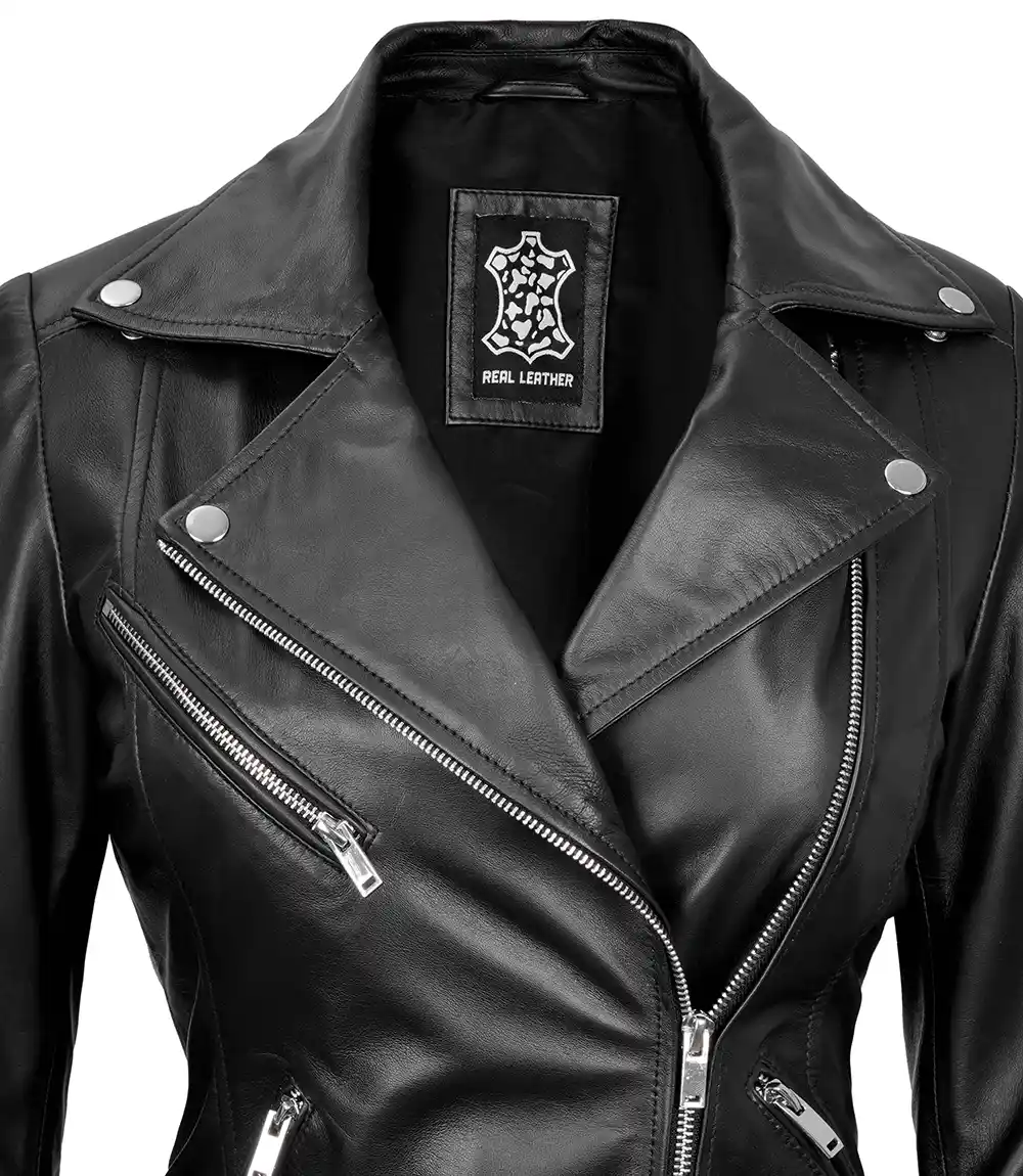 Women's Black Asymmetrical Real Leather Motorcycle Jacket