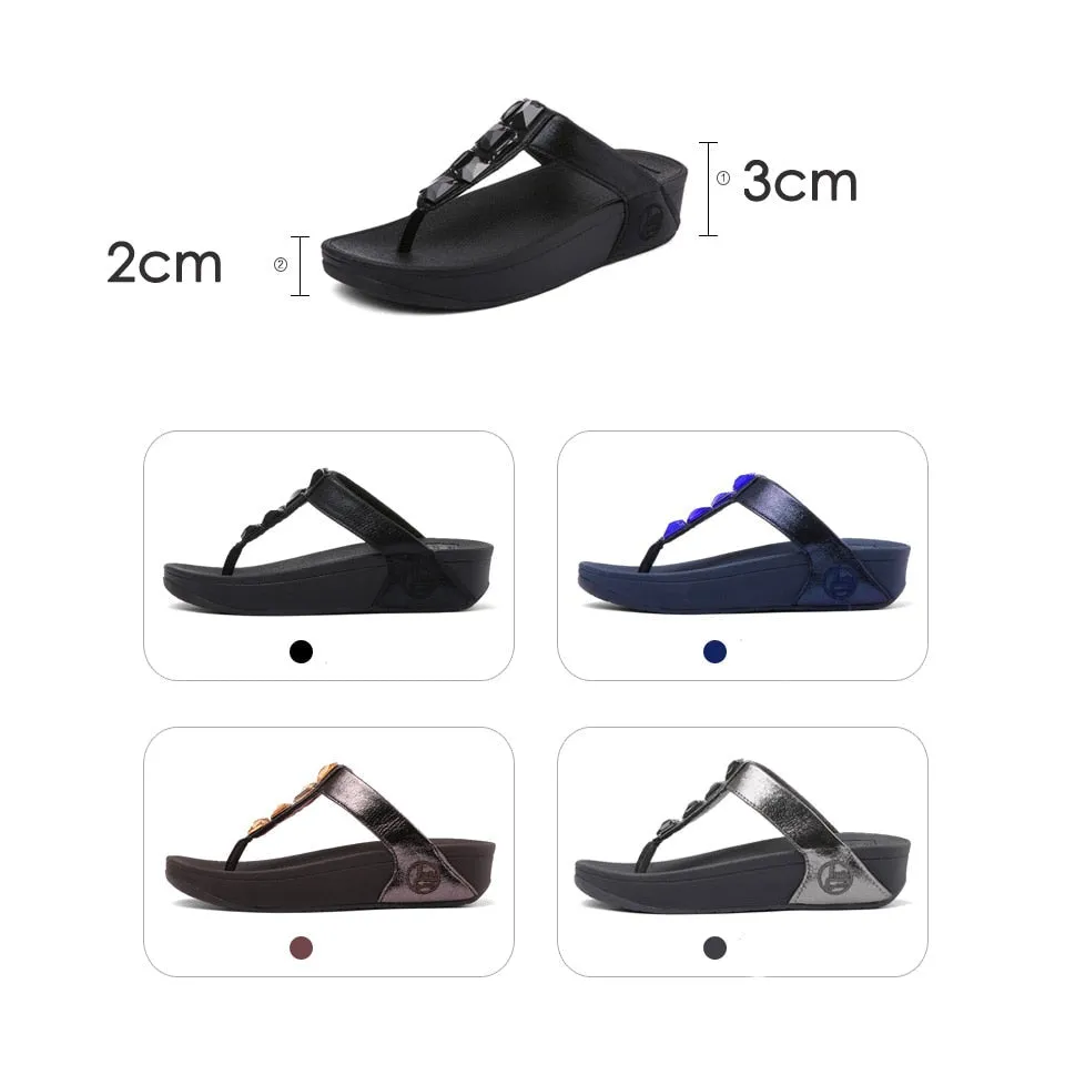 Women's Black Summer Crystal Diamond Gem Flat Flip Flop Slippers