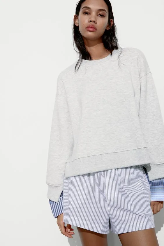 ZARA  |Long Sleeves Cotton Hoodies & Sweatshirts